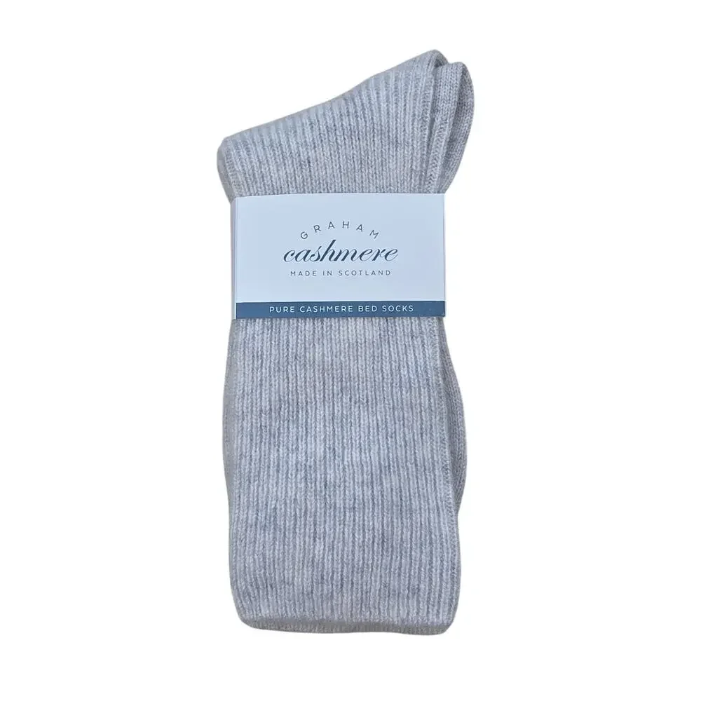 Graham Cashmere Pure Cashmere Bed Socks Made in Scotland Gray Rib Knit NWT OS